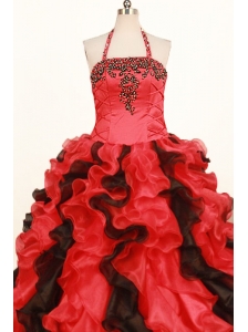 Fashionable Ruffles Little Girl Pageant Dresses Ball Gown Halter Red In 2013