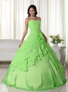 Spring Green Ball Gown Sweetheart Floor-length Chiffon Beading Quinceanera Dress