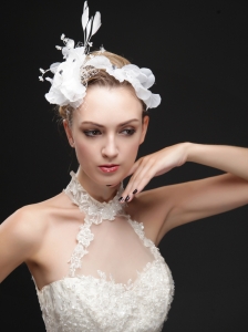 Pure White Flower Bridal Net With Feather Women 's Fascinators