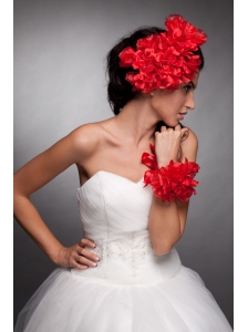 Red Taffeta Hand Made Flowers Headpieces and Wedding Wrist Corsage