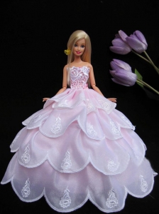 New Ruffled Layeres Baby Pink Handmade Summer Wear Dress Clothes Gown For Quinceanera Doll