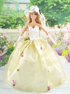 Beautiful Champagne Gown With Embroidery Dress For Quinceanera Doll