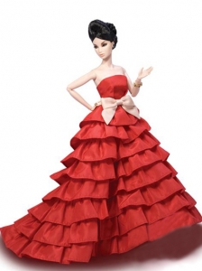 Elegant Party Dress With Red Taffeta Made To Fit The Quinceanera Doll
