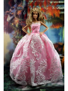 New Embroidery Fashion Princess Pink Dress Gown For Quinceanera Doll