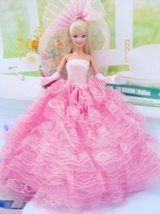 New Fashion Ball Gown Pink Dress Gown For Quinceanera Doll