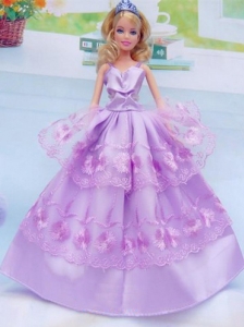 Taffeta And Embroidery For Lilac Quinceanera Doll Dress