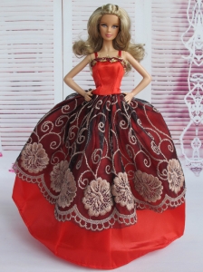 Beautiful Embroidery Ball Gown Red And Black Quinceanera Doll Dress