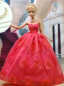 Beautiful Organza Red Party Clothes Fashion Dress For Quinceanera Doll