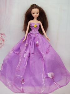 Hand Made Flower Embroidery Lavender Princess Party Clothes Gown For Quinceanera Doll Dress