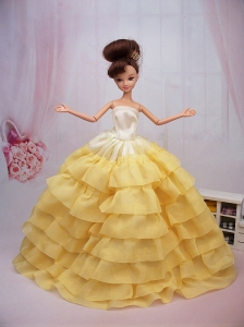 Popular Yellow Floor-length Party Clothes Fashion Dress For Quinceanera Doll