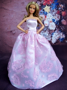 Simple Lilac Princess Embroidery Quinceanera Doll Dress
