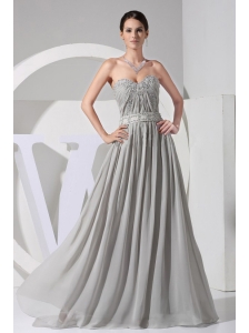 Appliques With Beading Decorate Bodice Grey Chiffon Floor-length Sweetheart Neckline 2013 Prom Dress