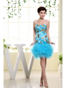 Baby Blue Appliques and Ruffles For Prom Dress With Mini-length