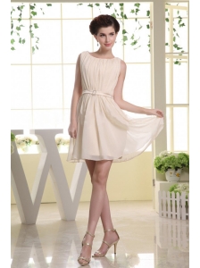 Bateau Belt and Champagne For Prom Dress With Mini-length