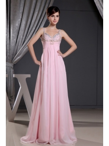 Straps Baby Pink and Beaded Decorate Bust For Prom Dress