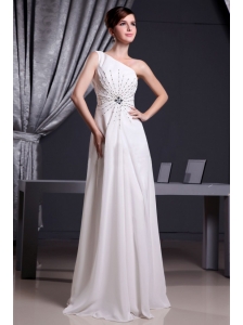 White One Shoulder Beading For Prom Dress Floor-length Chiffon