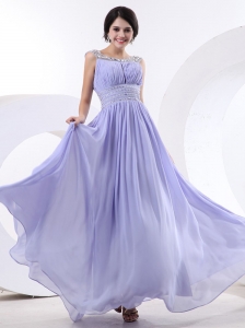 Beaded Decorate Bateau and Waist For Lilac Prom Dress With Floor-length