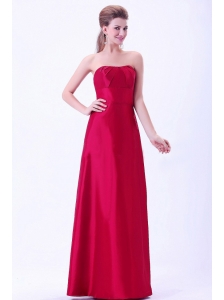 Wine Red Bridemaid Dress A-line Floor-length Taffeta