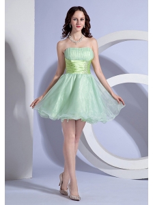 Apple Green A-line Mini-length Beading Decorate Waist Strapless Organza 2013 Prom Dress