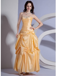 Appliques Decorate Bodice Yellow Taffeta Ankle-length 2013 Prom Dress