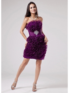 Luxurious Purple Strapless Prom Dress Ruffles Appliques With Organza