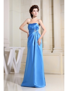 Sky Blue Prom Dress With Strapless Floor-length Satin