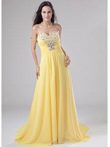 Sweetheart Chiffon Beading Brush / Sweep Prom Dress Empire Yellow