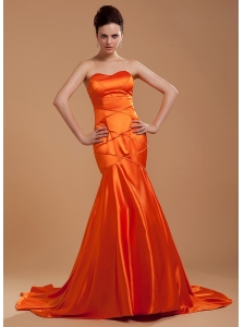 Beading Decorate Bodice Mermaid Orange Red Brush Train Sweetheart Neckline 2013 Prom Dress