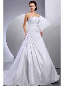 2013 Wedding Dress With Appliques and Ruching A-line Court Train