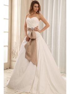 Best A-line Sweetheart Wedding Dress With Sash and Ruched Bodice Taffeta For Wedding Party