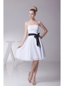 Black Sashes/Ribbons Strapless Chiffon White A-Line Knee-length Bridesmaid Dress