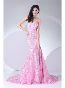 Printing Mermaid Strapless Brush Train 2013 Prom Dress For Formal Evening