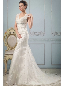 Luxurious Mermaid 2013 V-neck Wedding Dress With Lace and Beading