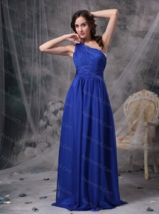 2013 Long Blue One Shoulder Ruch Dama Dress For Quinceanera