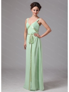 Apple Green Sash V-neck Straps Chiffon Dama Dresses On Sale