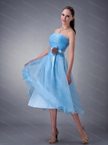 Baby Blue A-line / Princess Tea-length Sash Discount Dama Dress