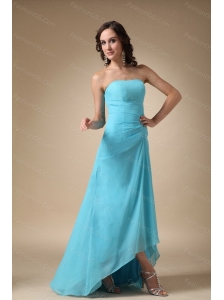 Blue A-line Strapless Long Chiffon Dama Dresses Online