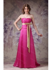 Long Hot Pink Column Strapless Sash Dama Dress For Quinceanera 2013