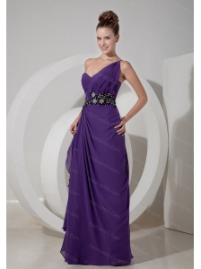 Long Purple Column One Shoulder Beading Dama Dress