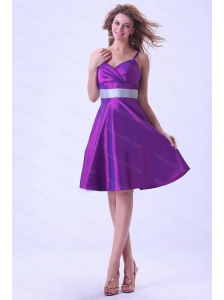 Spaghetti Straps Purple Taffeta Dama Dress On Sale