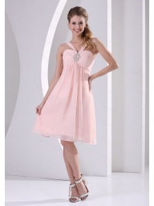2013 Baby Pink Straps V-neck Short Dama Dresses for Quinceanera With Beading
