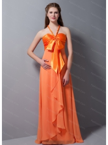 Halter Orange Chiffon Bow Beautiful Dama Dress 2013