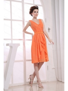 V-neck Ruching Orange Dama Dress 2013 On Sale