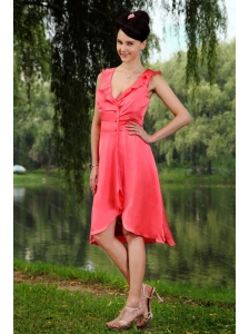 Ruch V-neck Coral Red Empire Dama Dress for 2013