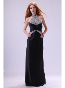 Fashionable Black Column Halter Top Neck Prom Dress with Beading