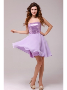 Purple Strapless Sequins Chiffon Knee-length Prom Dress