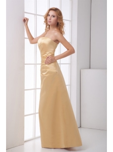 Column Strapless Floor-length Champagne Ruching Prom Dress