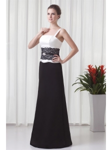 Column Straps Floor-length Lace Black and White Prom Dress