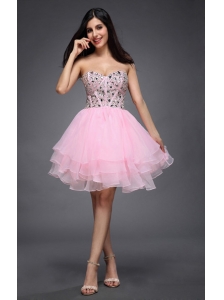 Princess Baby Pink Sweetheart Beading Organza Knee-length Prom Dres