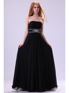 Empire Strapless Black Beading Floor-length Chiffon 2014 Prom Dress